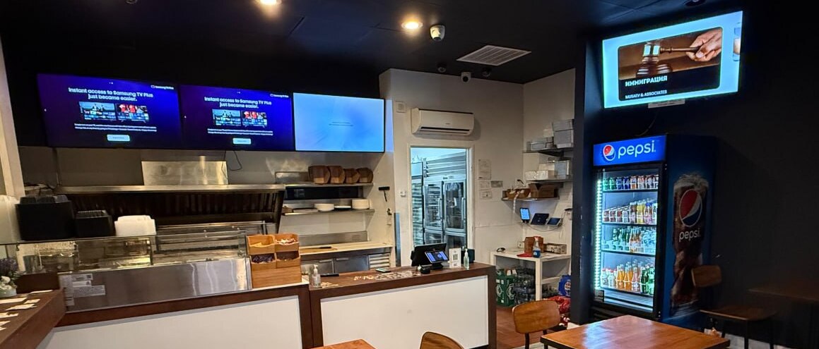 Screen in a modern lobby
