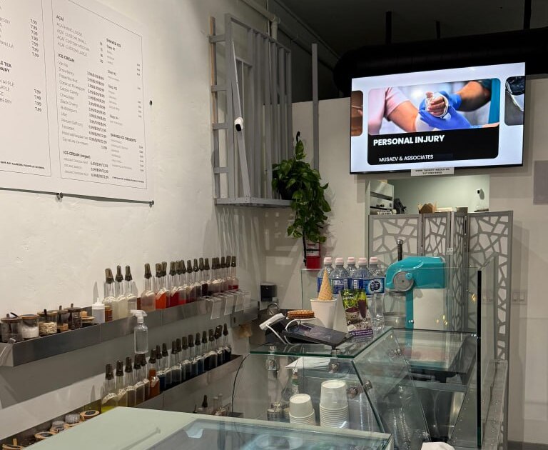 Screen in a cafe